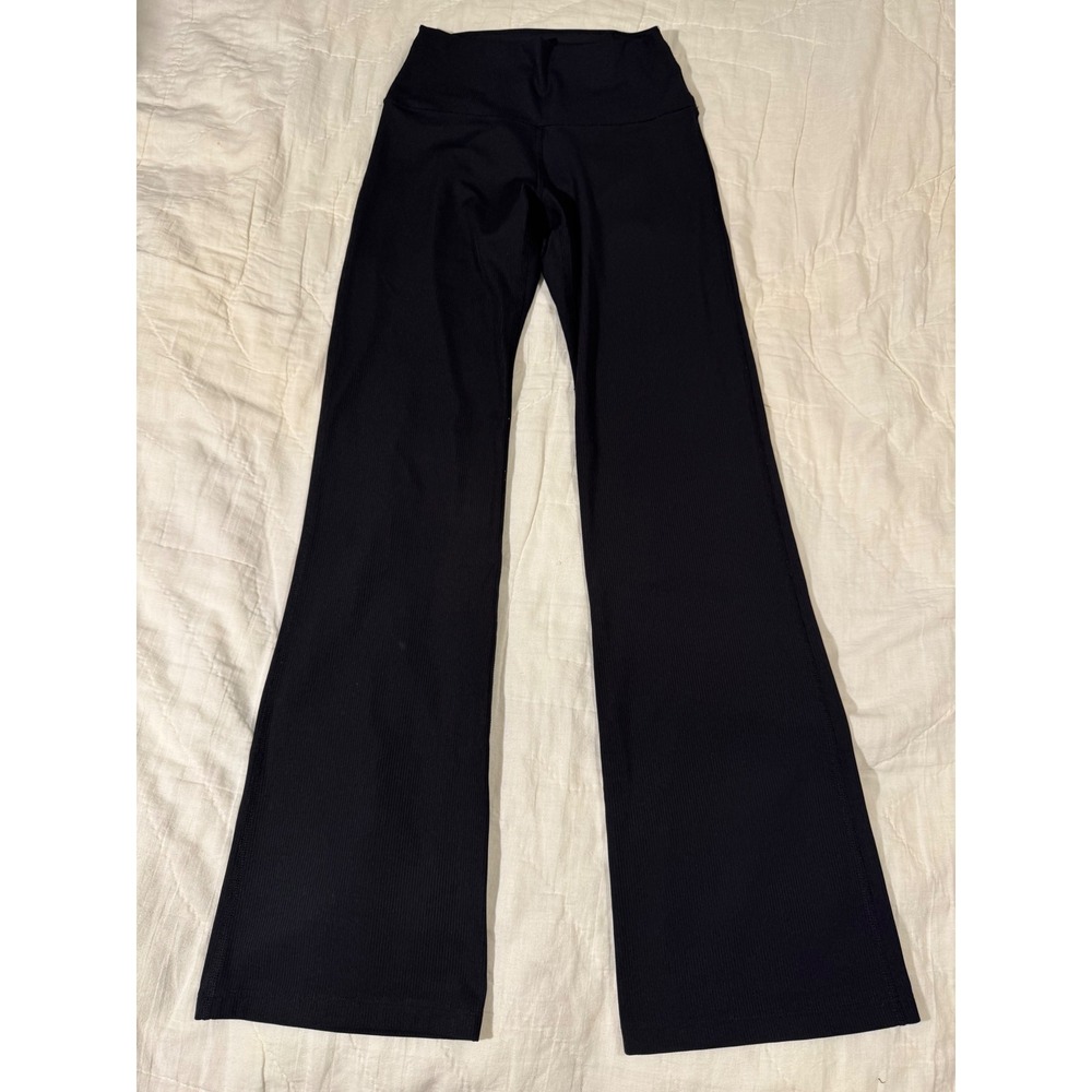 Uniqlo Womens Black Ribbed High Waisted Flare Leggings Yoga Pants Size M
